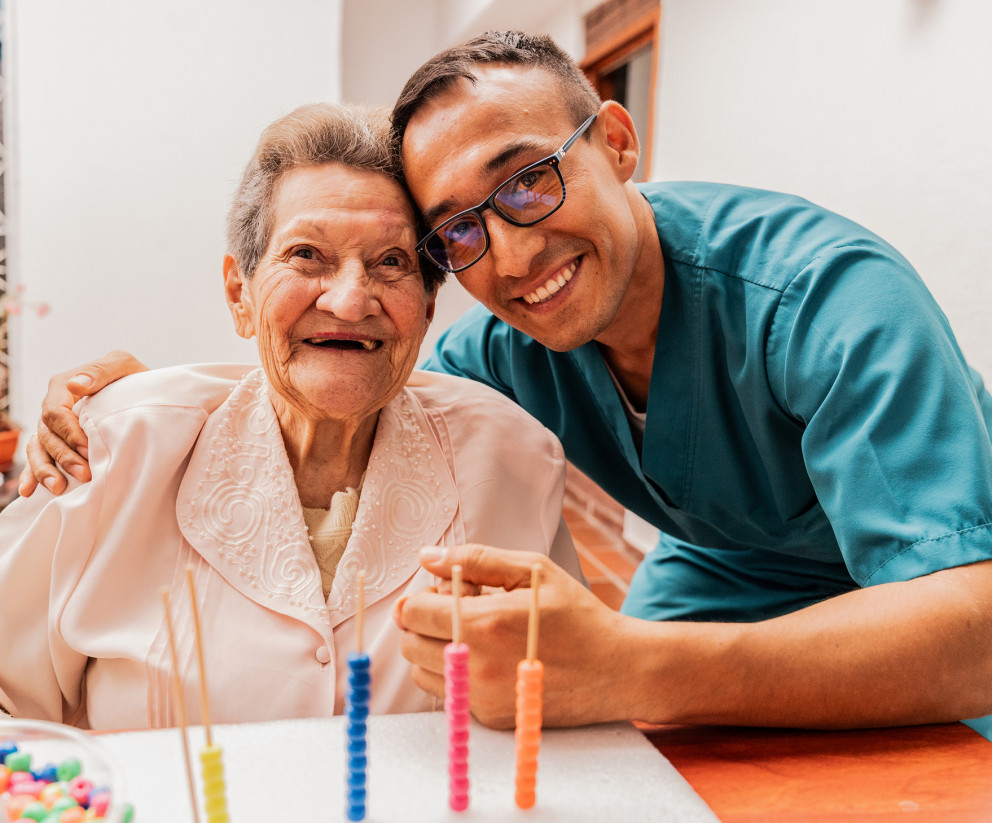 Healthcare worker with senior